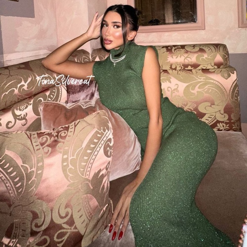 Zara Green Knit Metallic Thread Midi Dress NWT
